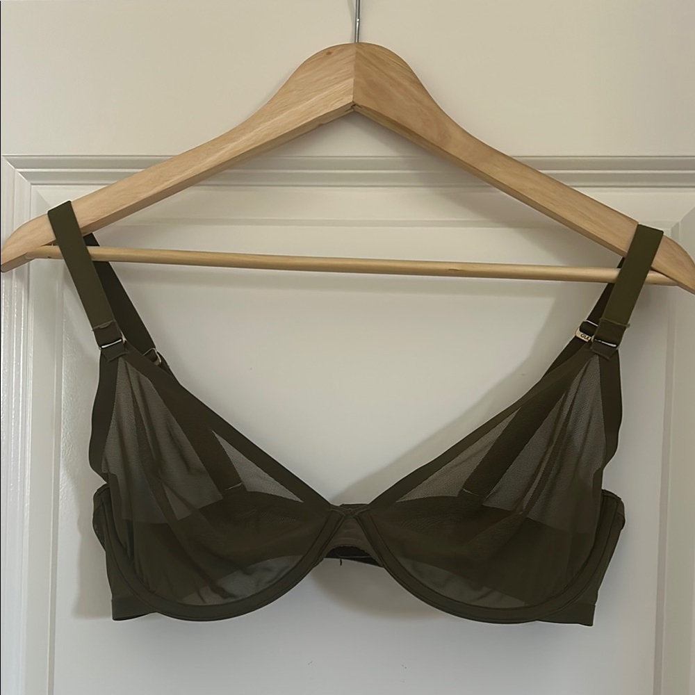 SOLD - CUPP Olive / Kaki Green Sheer Underwire “The Plunge”  Bra 34 E